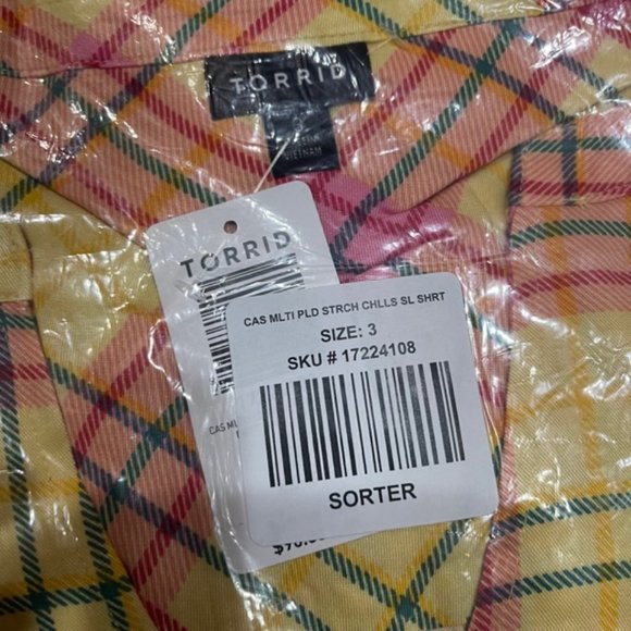 TORRID YELLOW & PINK PLAID MINI CHALLIS ZIP-FRONT SHIRT DRESS 3X NWT - Picture 6 of 6
